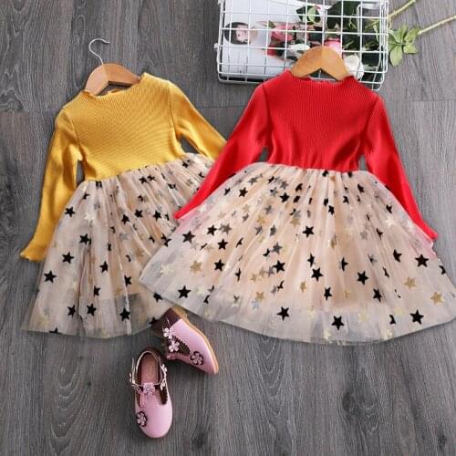 Girls Autumn Clothes 3-8Y Princess Girls Dress Long Sleeves Dresses Stars Print Baby Clothes Casual Wear Children Clothes