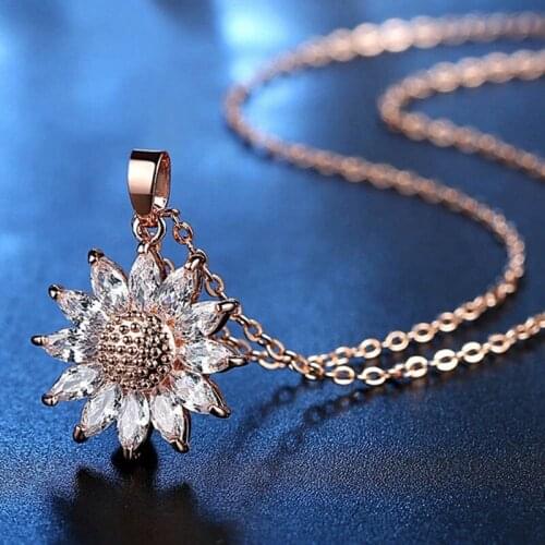 Big Sunflower Charm Necklaces Rhinestone Pendant & Chain Men/Women Jewelry