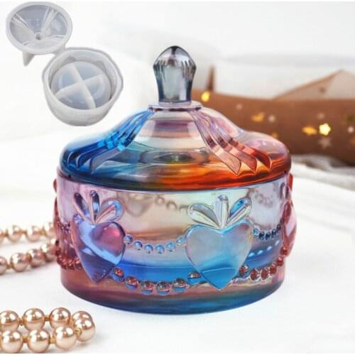Diy Crystal Epoxy Resin Storage Box Mold Cute Love Cup Jewelry Box Mirror Silicone Mold Silicon Molds for Resin Art