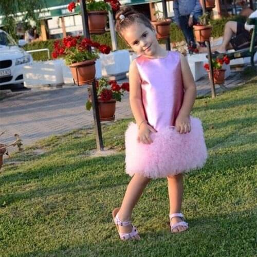 Pink Short Knee Length Flower Girls Dresses Tiered Ruffle Sleeveless Girls' Pageant Gowns Kids Lovely Party Celebrity Princess