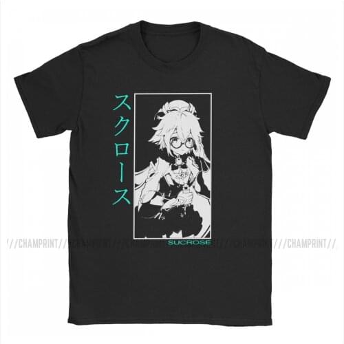 Sucrose Genshin Impact Mens T Shirt Anime Game Humor Tee Shirt Short Sleeve Crew Neck T-Shirt Cotton Unique Clothes