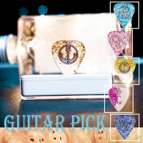 Handmade Guitar Pick Transparent Exquisite DIY Guitar Pick Necklace Thickness 1.5mm Resin Metal 3*2.5*0.15cm