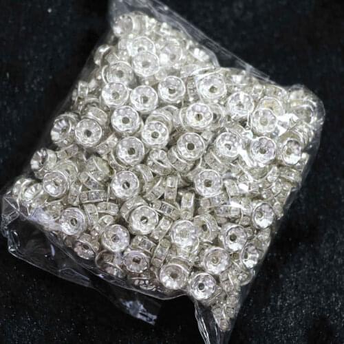 Silver-color Crystal Rhinestone 6mm 8mm 10mm Rondelle Spacer Beads 500pcs/pack Jewelry Makings B846