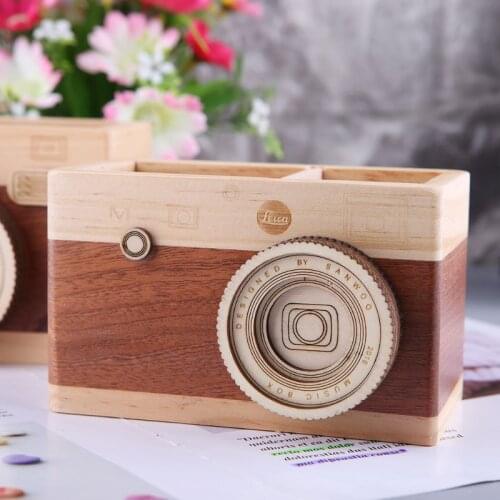 Creative Camera Pattern Wooden Pen Pencil Case Holder Stand Desktop Sundries Storage Box Multi Purpose Use P9YA