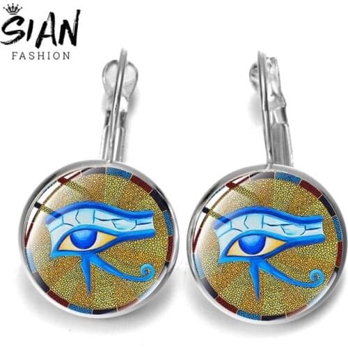SIAN Novelty Pattern Egyptian Eye Dangle Earring Egypt The Eye of Horus Vintage Photos Glass Crystal Dome Earrings Punk Jewelry