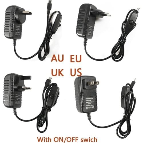 5V 3A Power Supply Charger AC Adapter Micro USB Cable with Power On/Off Switch For Raspberry Pi 3 B B+ pi 4 4B Model B B+ Plus