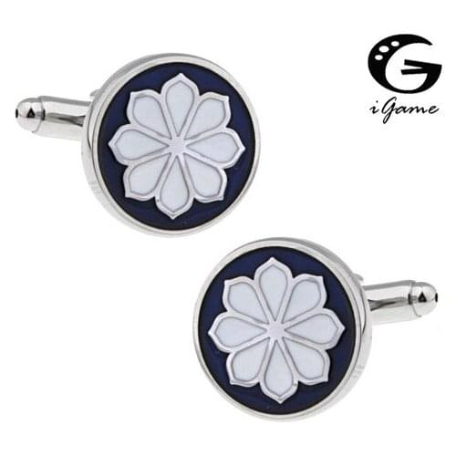 IGame Factory Supply Flower Cuff Links White Color Round Design Quality Copper Material Free Shipping