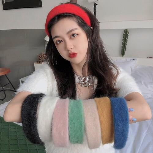 Autumn and Winter Sweet Plush Headband for Women Retro Elegant Soft Wide Side Hairbands Headwear Girls Party Headand Wholesale