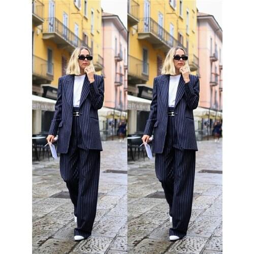 Classic Stripe Women Suits Elegant Custom Made One Button Blazer Office Lady Casual Business Jacket 2 Pieces Set