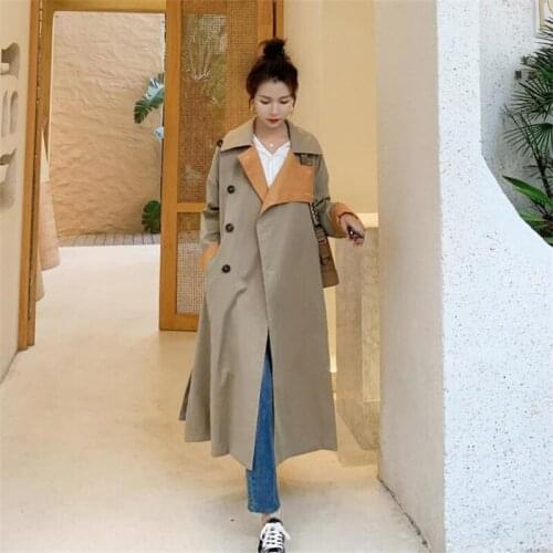 Khaki windbreaker womens trench coats mid-length spring autumn 2021 British style over-the-knee jacket тренчкот женский khaki
