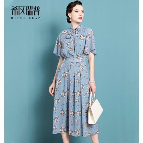 High End French Retro Dress 2021 New Summer WomenS Fashion Temperament Blue Print Skirt