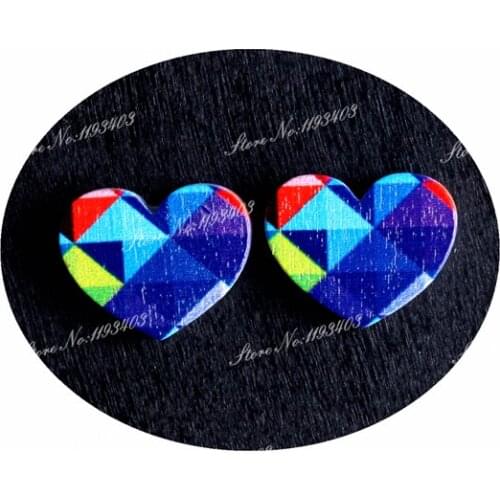 16mm Heart Shape Image Painted Wooded Laser Cut Cabochon to make Rings, Earrings, Bobby pin, pendant