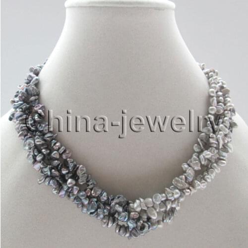 17" 4row 8mm natural black + gray Reborn Keshi baroque freshwater pearl necklace
