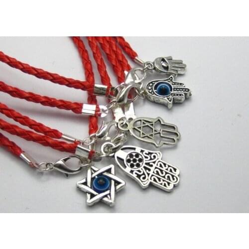 20 Mixed Kabbalah Hamsa Hand Charms Red Leatheroid Braided String Bracelets