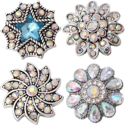 5pcs/lot 2019 Snaps Jewelry Colorful Rhinestone Crystal Flower Snap Buttons for Women Fit DIY 18mm 20mm Snap Bracelet Jewelry