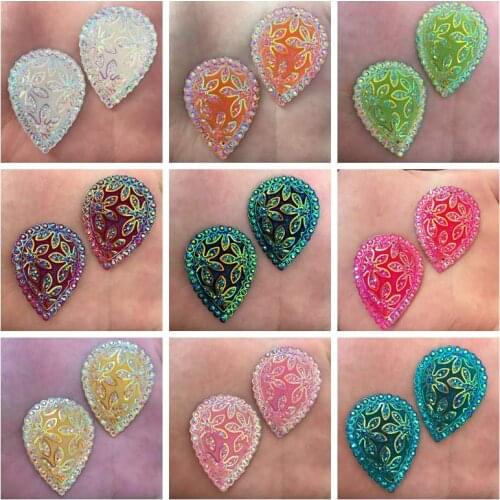 8PCS AB Resin 30*40mm Teardrop flower Flatback rhinestone Wedding Embellishment diy 2 hole appliques SK17*2