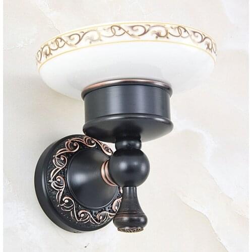 Bathroom Accessories Black Oil Rubbed Bronze Wall Mounted Bath Soap Dish Holder With Ceramic Dish Bathroom Fitting aba453