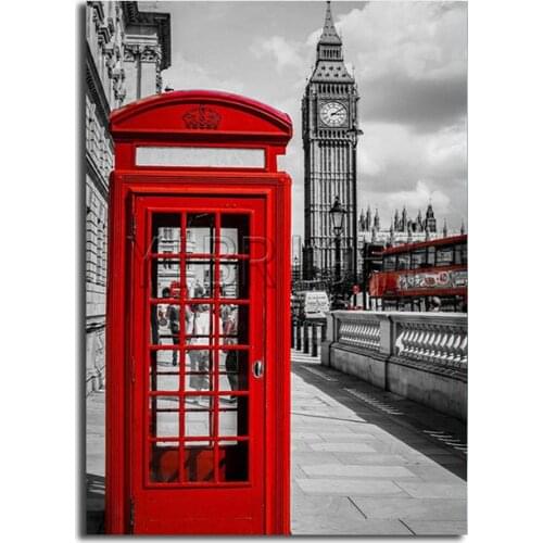 5D DIY Diamond Painting Landscape "London Red Telephone Booth,Red Bus" Mosaic Cross Stitch Embroidery Scenery "Big Ben " Y0