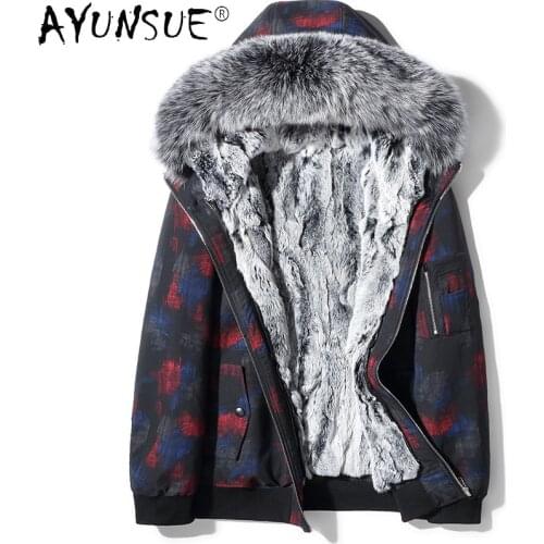 AYUNSUE Winter Real Fur Coats Liner Rex Rabbit Fur Mens Jackets New Hooded Warm Parkas Mens Casual Clothes Abrigo Hombre SQQ301