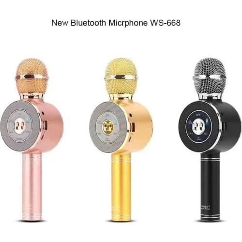 WS668 Wireless microphone bluetooth karaoke microphone Speaker TF card/U disk music playing record FM Radio mic Speaker pk ws858