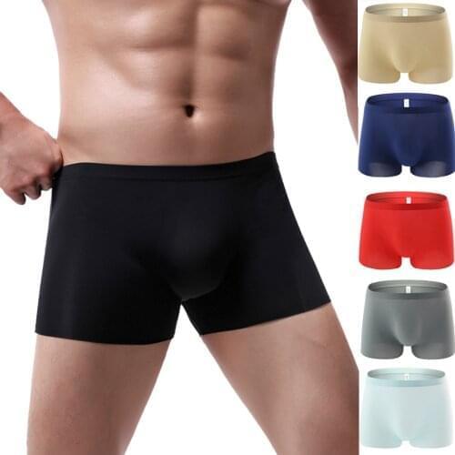 Seamless Mens Underpants Ice Silk Boxer Men Breathable Solid Underwear Sexy Boxershorts Trunks Bulge Punch Boxers Underpants