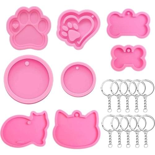 1 Set Pet Hanging Sign Epoxy Resin Mold Love Bear Palm Bones Round Cat Head Keychain Silicone Mould DIY Crafts Jewelry Pendant