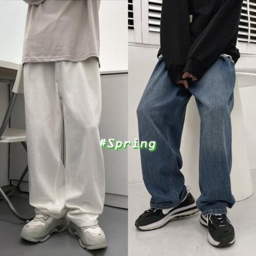 Spring Wide-leg Jeans Mens Fashion Retro Casual Jeans Men Streetwear Korean Loose Hip-hop Straight Denim Trousers Mens XS-XL