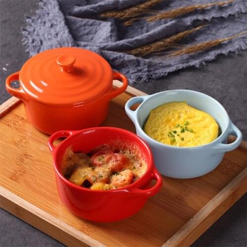 European Creative Steamed Egg Tarts Cute Binaural Bowl Ceramic Soup Bowl With Lid Food Container Baking Bowl Kitchen Tableware