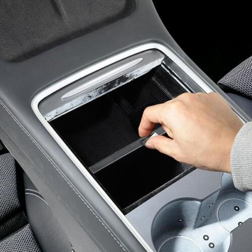 Car Central Armrest Storage Box For Tesla Model 3 2021 Center Console Flocking Organizer Containers Car Accessories