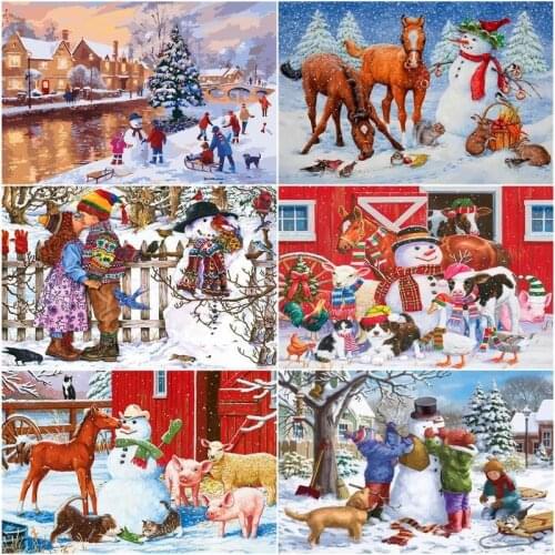 GATYZTORY Oil Paint By Number Snowman Kits Painting By Numbers Christmas Drawing On Canvas Handpainted Animal Paintings Home Dec