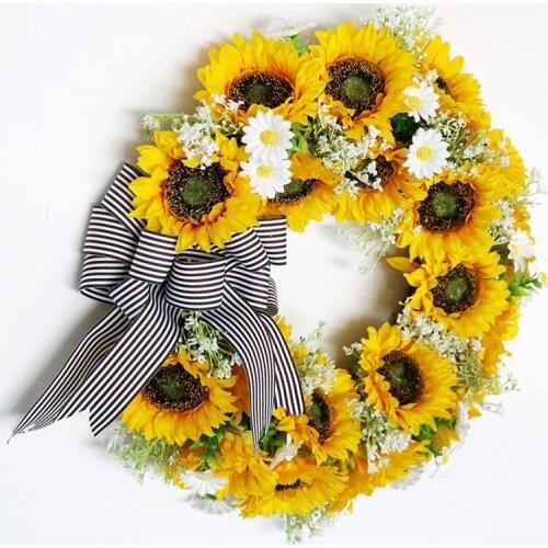 HGHO Artificial Sunflower Wreath Christmas Wreath for Front Door Wedding Party Wall Windows Farmhouse Home Decoration