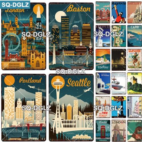Famous City Metal Sign Vintage Plaque Plate Decor For Pub Bar Wall Decor Tin Sign Seattle/London/Portland Poster Gift