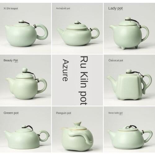 Azure Ru Ware Teapot High-End Authentic Gracked Glaze Little Pot of Vintage Pot Porcelain Kung Fu Kettle Tea Ceramic Teapot