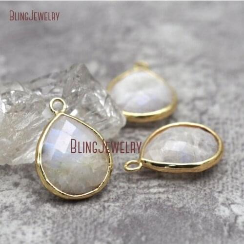 Blue Flash White Moonstone Pendant Gold Filled Bezel Teardrop Pendant PM28599