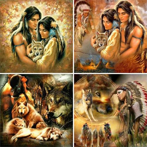 MomoArt DIY Diamond Painting Wolf Animal Cross Stitch Kits Diamond Embroidery Woman Picture Of Rhinestones Mosaic Home Decor