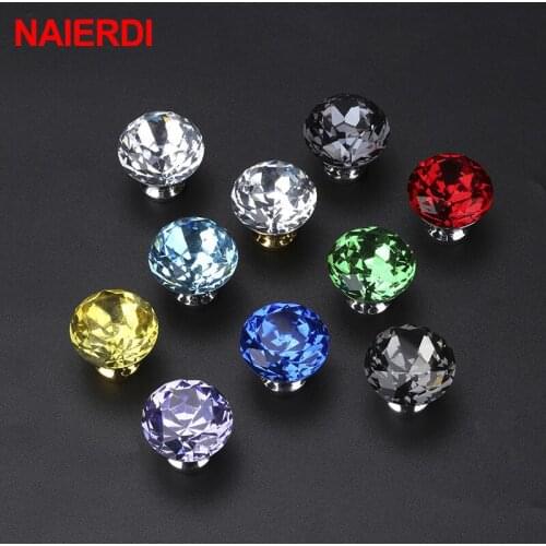 NAIERDI 30mm Diamond Shape Crystal Knobs Cabinet Knobs Handles Kitchen Cupboard Handles Drawer Knobs Furniture Handle