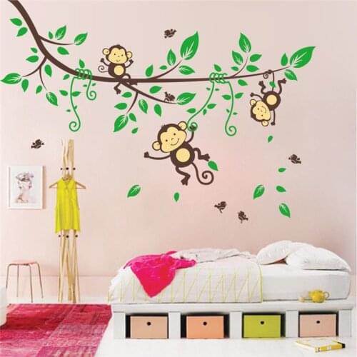 Monkey wall sticker baby room decorations 1205. animals tree home pvc decal bedroom mural arts diy adesivo de parede 4.0