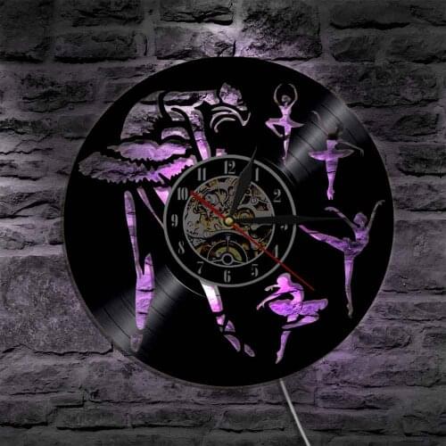 Dancing Girls LED Light Vinyl Record Wall Clock Classical Dance Ballet Dancers Modern Wall Lamp For Dance Lover Gift