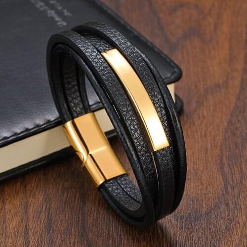 Wholesale Fashion Charm Stainless Steel Accessories Combination Leather Mens Bracelet Classic Multi-layer Luxury Jewelry Bracel