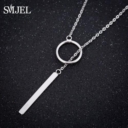 SMJEL New Circle with Bar Necklaces Mens Sweater Long Chain Necklace Geometric Jewelry Women Accessories Collier Christmas