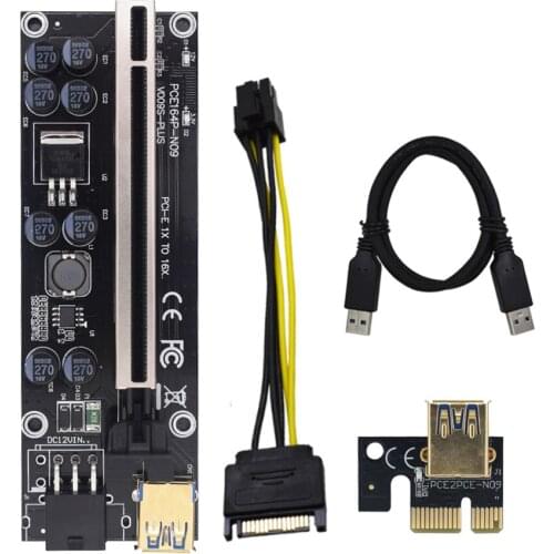 PCI Express PCI-E Riser Card 1X To 16X Extender Gold-Plated PCIe Adapter USB 3.0 SATA 15 Pin To 6Pin Power GPU Mining Miner
