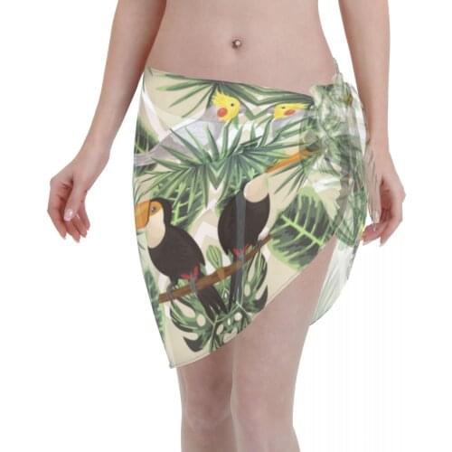 Sexy Women Beach Swimwear Pareo Scarf Cover Up Wrap Kaftan Sarong Beach Wear Cute Tropical Leaves Birds Bikinis Cover-Ups Skirts