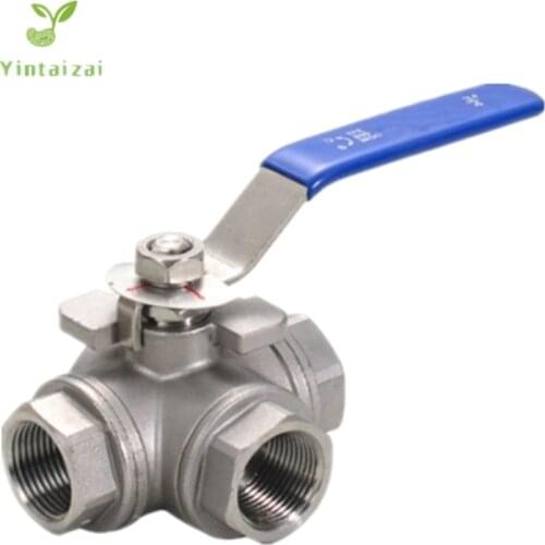 1/2" 3/4“1” 3 Way BSPT T and L Type Female Mounting Stainless Steel Ball Valve Vinyl Handle Irrigation Pipe Fittings