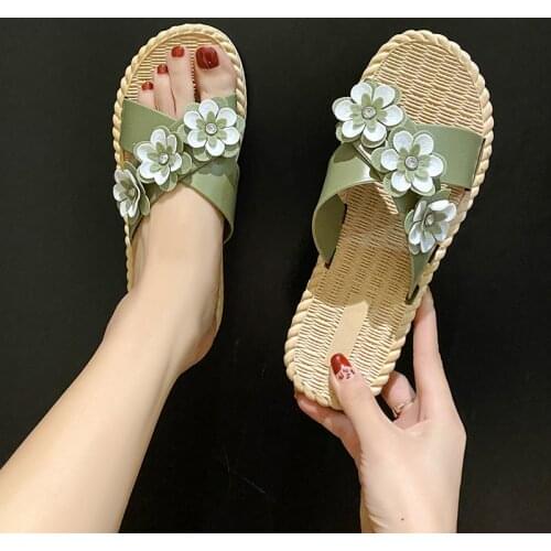 Fashion Sweet Female Slides Solid Flat with Flower Indoor Summer Ladies Home Shoes Student Sandals House Women Beach Slippers