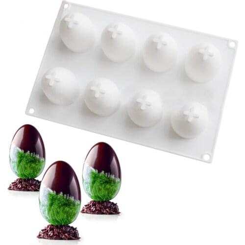 8 Grid Silicone 3D Egg Shape Mould Chocolate Easter Eggs Truffle Mousse Mold New