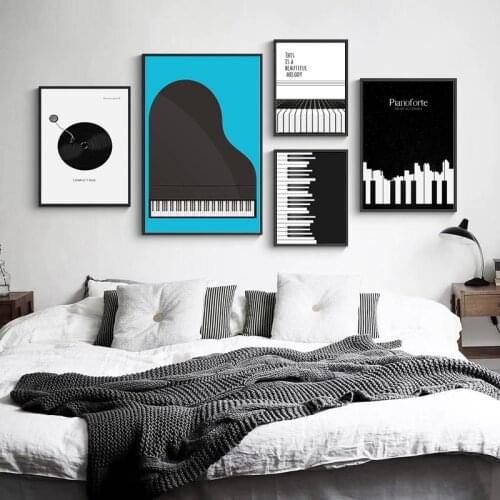 Nordic Abstract CD Record Black and White Piano Keyboard Sheet Music Text Canvas Painting Wall Picture Poster Room Decoration