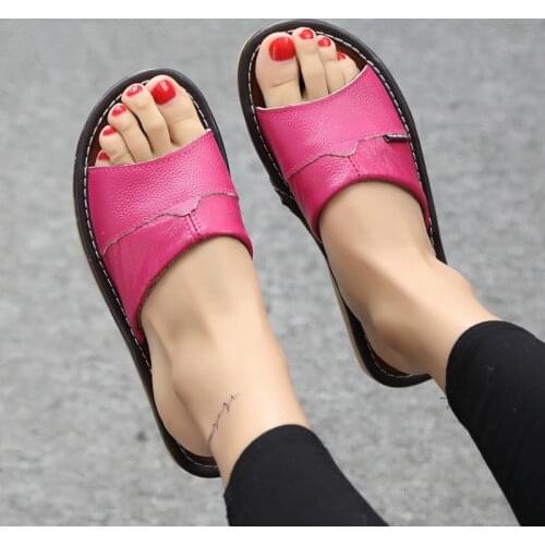Handmade Summer Genuine Leather Slippers for Women and Men Household Indoor Slip-resistant Outsole Floor Cowhide Slippers Lovers