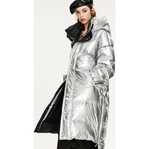 Lengthened Down Thickened Jacket 2021 New Winter Lovers' Quality Loose Winter Weatherproof Hoodie Tops Silver long Down Coat