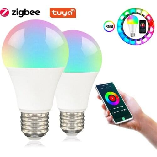 Tuya Zigbee Smart Home LED Bulb Light 9W Color Changing Lamp E27 RGB RGBW Smart Bulb Voice Control Alexa Google Assistant