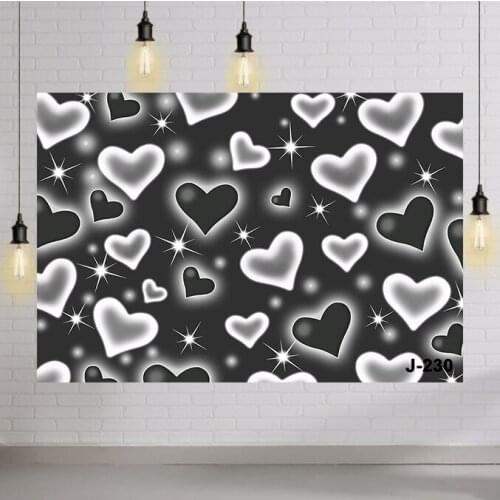 Early 2000s Photography Backdrop Black Heart Photo Backdrop Valentines Heart Stars Vinyl Valentines Day Party Decoration